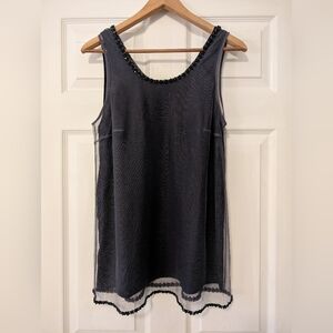 Vera Wang Lavender Label silk beaded sleeveless blouse scoop neck mesh Overlay